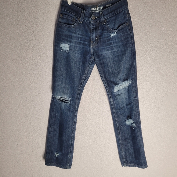 Classic Signature Levi Strauss Skinny Distressed Shredded Jeans Stonewashed - Picture 2 of 10